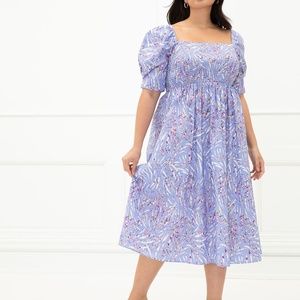 NWOT Eloquii Elements Puff Sleeve Midi Dress- Purple Floral